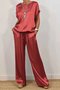 Damen Unifarben Rundhals Halbarm Bequem Lässig Bluse mit Hose Zweiteiliges Set