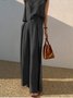 Damen Unifarben Rundhals Ärmellos Bequem Lässig Bluse mit Hose Zweiteiliges Set