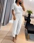 Damen Gestreift Rundhals Kurzarm Bequem Lässig Bluse mit Hose Zweiteiliges Set
