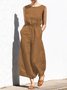 Damen Ärmellos Rundhals Regelmäßige Passform Lang Täglich Lässig Unifarben Normal Tanktop Jumpsuit