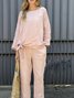 Damen Unifarben Rundhals Langarm Bequem Lässig Bluse mit Hose Zweiteiliges Set