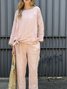 Damen Unifarben Rundhals Langarm Bequem Lässig Bluse mit Hose Zweiteiliges Set