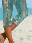 Lässig Geblümt Caprihosen Elastische Taille Print Hose