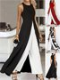 Damen Ärmellos Rundhals Regelmäßige Passform Knöchelhose Täglich Lässig Geometrisch Mittlere Taille Tanktop Jumpsuit