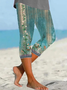 Lässig Geblümt Caprihosen Elastische Taille Print Hose