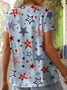 Lässig Amerika-Flagge V-Ausschnitt Kurzarm T-Shirt