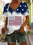 Lässig Amerika-Flagge V-Ausschnitt Kurzarm T-Shirt