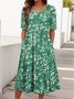 Damen Geblümt Rundhals Kurzarm Bequem Lässig Maxikleid