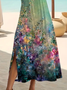 Damen Geblümt Rundhals Kurzarm Bequem Lässig Print Maxikleid