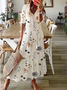 Damen Geometrisch Sommer Kleid V-Ausschnitt Halbarm Blusenkleid A-Linien-Kleid