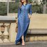 Damen Unifarben Frühling/Herbst Kleid Stehkragen Langarm Blusenkleid H-Linie Kleid