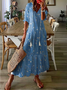 Damen Geometrisch Sommer Kleid V-Ausschnitt Halbarm Blusenkleid A-Linien-Kleid