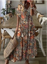 Damen Geometrisch Sommer Kleid V-Ausschnitt Halbarm Blusenkleid A-Linien-Kleid