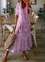 Damen Geometrisch Sommer Kleid V-Ausschnitt Halbarm Blusenkleid A-Linien-Kleid