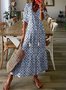 Damen Geometrisch Sommer Kleid V-Ausschnitt Halbarm Blusenkleid A-Linien-Kleid