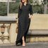 Damen Unifarben Frühling/Herbst Kleid Stehkragen Langarm Blusenkleid H-Linie Kleid