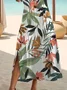 Damen Geblümt Rundhals Kurzarm Bequem Lässig Print Maxikleid