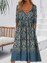 Damen Geblümt Sommer Print Kleid Halb offener Kragen Halbarm A-Linien-Kleid