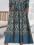 Damen Geblümt Sommer Print Kleid Halb offener Kragen Halbarm A-Linien-Kleid