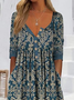 Damen Geblümt Sommer Print Kleid Halb offener Kragen Halbarm A-Linien-Kleid