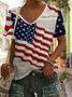 Lässig Tag der Unabhängigkeit (Flagge) V-Ausschnitt Kurzarm T-Shirt