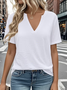 Lässig Unifarben V-Ausschnitt Kurzarm T-Shirt
