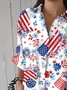 Hemdkragen Langarm Amerika-Flagge Regelmäßig Mikroelastizität Regelmäßige Passform Bluse für Damen