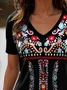 Lässig Geblümt V-Ausschnitt Kurzarm T-Shirt