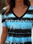 Lässig Gestreift V-Ausschnitt Kurzarm T-Shirt