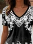 Lässig Ethnisch V-Ausschnitt Kurzarm T-Shirt