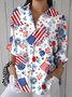 Hemdkragen Langarm Amerika-Flagge Regelmäßig Mikroelastizität Regelmäßige Passform Bluse für Damen