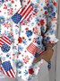 Hemdkragen Langarm Amerika-Flagge Regelmäßig Mikroelastizität Regelmäßige Passform Bluse für Damen