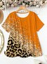 Retro Leopard Rundhals Dreiviertelärmel T-Shirt
