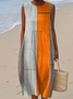 Damen Gestreift Sommer Kleid Rundhals Ärmellos A-Linien-Kleid