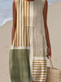 Damen Gestreift Sommer Kleid Rundhals Ärmellos A-Linien-Kleid