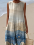 Damen Sparren Sommer Kleid Rundhals Ärmellos A-Linien-Kleid