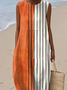 Damen Gestreift Sommer Kleid Rundhals Ärmellos A-Linien-Kleid
