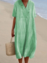 Damen Unifarben Sommer Kleid V-Ausschnitt Kurzarm A-Linien-Kleid