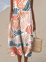 Damen Gestreift Sommer Kleid Rundhals Ärmellos A-Linien-Kleid