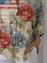 Hemdkragen Dreiviertelärmel Geblümt Print Regelmäßig Weit Bluse für Damen