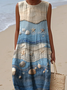 Damen Sparren Sommer Kleid Rundhals Ärmellos A-Linien-Kleid