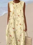 Damen Geblümt Sommer Kleid Rundhals Ärmellos A-Linien-Kleid