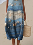Damen Sparren Sommer Kleid Rundhals Ärmellos A-Linien-Kleid