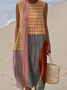 Damen Gestreift Sommer Kleid Rundhals Ärmellos A-Linien-Kleid