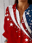 Hemdkragen Dreiviertelärmel Tag der Unabhängigkeit (Flagge) Print Regelmäßig Weit Bluse für Damen