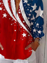 Hemdkragen Dreiviertelärmel Tag der Unabhängigkeit (Flagge) Print Regelmäßig Weit Bluse für Damen