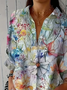 Hemdkragen Dreiviertelärmel Geblümt Print Regelmäßig Weit Bluse für Damen
