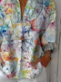 Hemdkragen Dreiviertelärmel Geblümt Print Regelmäßig Weit Bluse für Damen