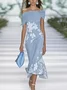 Damen Geblümt Sommer Print Kleid Schulterfrei Flügelärmel H-Linie Kleid