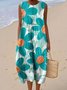Damen Geblümt Sommer Kleid Rundhals Ärmellos A-Linien-Kleid